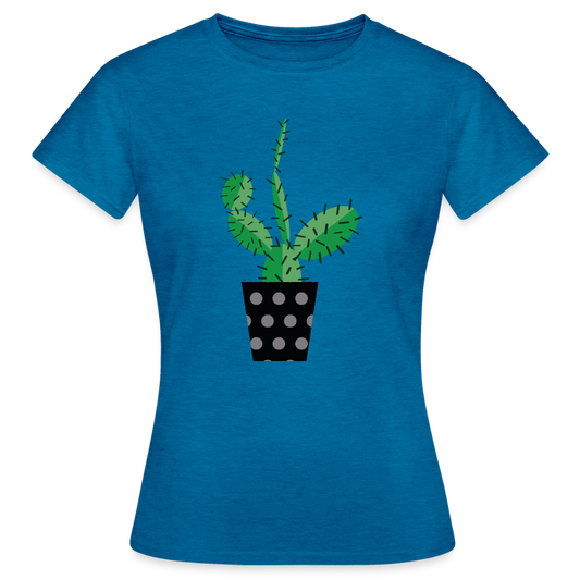 Frauen T-Shirt Kaktus - Antikblaues Saphir meliert