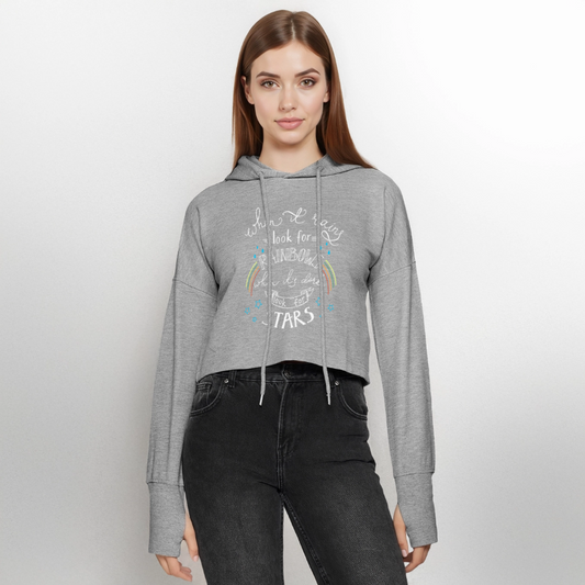 Cropped Frauen Hoodie Rainbows&Stars - Grau meliert